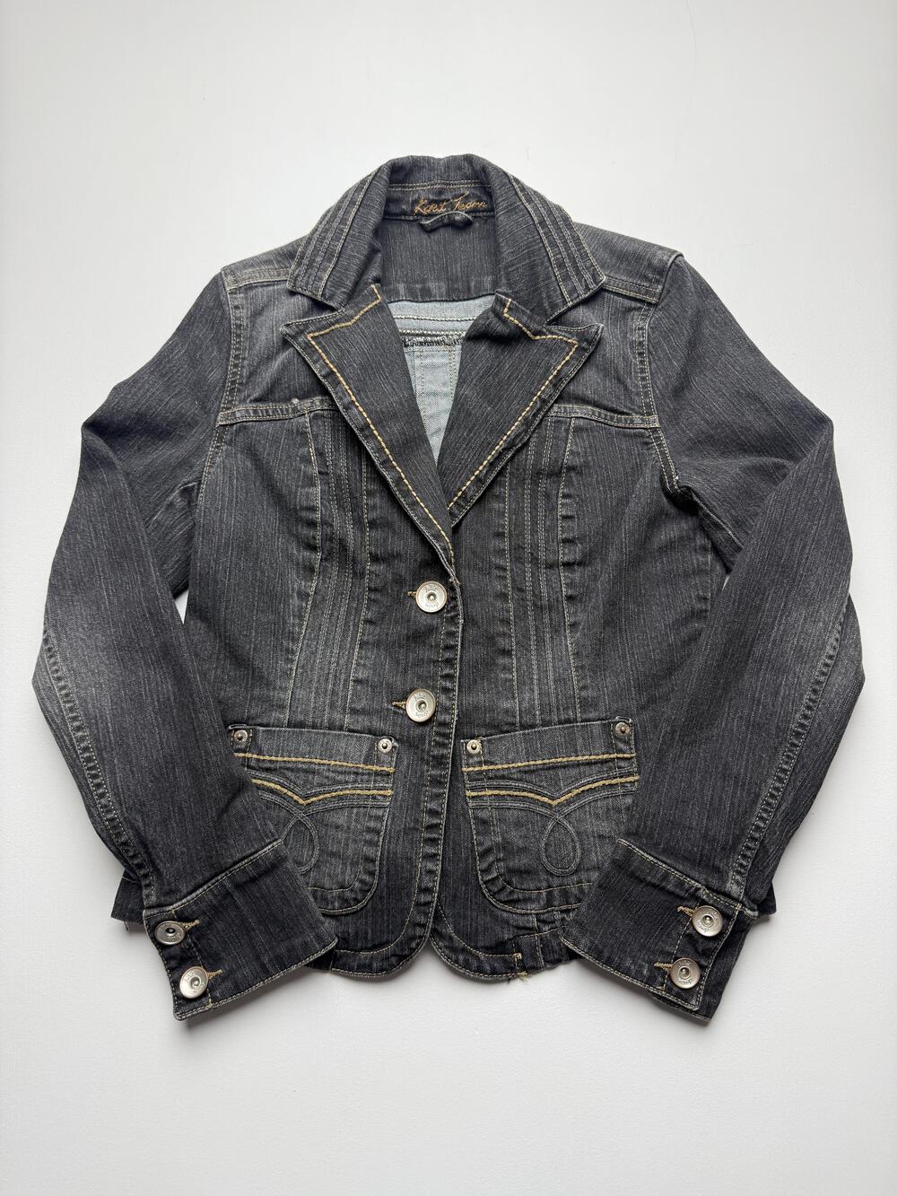 Kikit Jeans Denim Blazer Womens Small Gray Button Front Pockets Casual